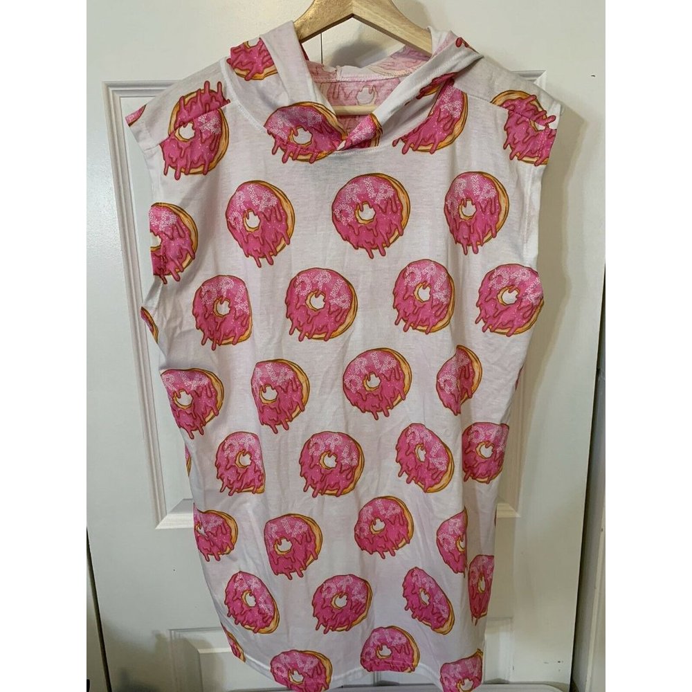 Vibes Donuts All Over‎ Print Women’s Sz L Hoodie Light White Pink